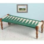 Funrshine - Ansley Handwoven Sheesham Wood Bench (Green & White) - Image 4