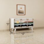 Furnshine - Kipp Three Door Solid Wood Handwoven Sunset Art Design Sideboard Cabinet (White) - Image 4