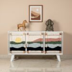 Furnshine - Kipp Three Door Solid Wood Handwoven Sunset Art Design Sideboard Cabinet (White) - Image 5