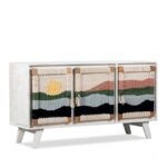 Furnshine - Kipp Three Door Solid Wood Handwoven Sunset Art Design Sideboard Cabinet (White) - Image 6