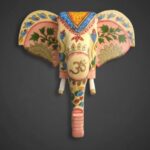 Furnshine - Handcrafted Om Symbol Wooden Elephant Face Wall Hanging - Pink Blue Rajasthani Spiritual Decor