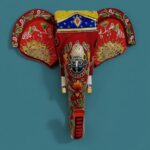 Furnshine - Handcrafted Red Wooden Elephant Face Wall Décor | Traditional Rajasthani Hand-Painted Spiritual Home Decoration