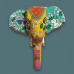 Furnshine - Handcrafted Yellow Krishna Elephant Face Wall Hanging - Green Floral Rajasthani Divine Decor