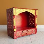 Furnshine - Handcrafted Rajasthani Wooden Pooja Mandir for Home – Red & Yellow Temple with Drawer Storage