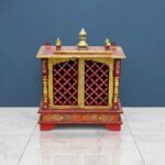 Furnshine - Handcrafted Wooden Pooja Mandir with Drawer Storage | Solid Wood Home Temple for Pooja Room | Traditional Rajasthani Jaali Design, Multicolor Finish, Decorative Pillars & Shikhar Top