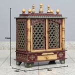 Furnshine - Handcrafted Wooden Pooja Mandir for Home | Maroon, Gold & Green Temple with Jaali Doors & Storage Drawer - Image 4