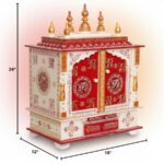 Furnshine - Om & Swastik Handcrafted Wooden Pooja Mandir for Home & Office – Red, White & Gold Temple with Drawer Storage - Image 4