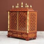Furnshine - Handpainted Rajasthani Wooden Temple Mandir, 18x12x24 Inch, with Jaali Doors & Drawer for Home and Office Pooja.