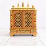 Furnshine - Handpainted Golden Red Rajasthani Wooden Temple Mandir, 18x12x24 Inch Pooja Mandir with Jaali Doors & Drawer for Home and Office