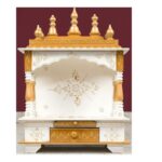 Furnshine - Rajasthani Arts White & Gold Solid Wood Home Temple with Drawer, Compact Tabletop Pooja Mandir for Home and Office. - Image 2