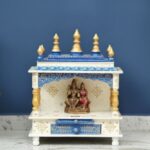 Furnshine - Handcrafted Wooden Home Temple Mandir with Drawer – White & Blue Pooja Mandir for Home