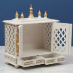 Furnshine - Handcrafted Wall Mounted Off-White & Gold Solid Wood Home Temple with LED