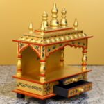 Furnshine - Premium MDF Wooden Home Temple Mandir | Hand-Painted Gold Finish with Storage