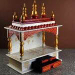 Furnshine - Beautiful MDF Wooden Temple/Pooja Mandir for Home & Office | White & Red Hand-Painted Wooden Mandir with Drawer for Idols and Pooja Accessories