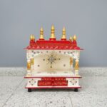 Furnshine - Wooden Pooja Mandir for Home – Red & White Rajasthani Design Temple with Drawer Storage