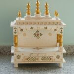 Furnshine - Wooden Pooja Mandir for Home – White & Gold Hand‑Painted Temple with Drawer Storage