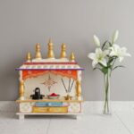 Furnshine - Handcrafted Wooden Pooja Mandir for Home | Colorful Traditional Temple with Hand-Painted Design & Golden Kalash Dome