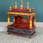 Furnshine - Handcrafted Wooden Pooja Mandir for Home | Multicolor Rajasthani Temple with Hand-Painted Design, Kalash Dome & Storage Drawer