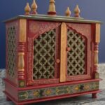 Furnshine - Red Hand-Painted Solid Wood Home Temple Mandir with Drawer for Home & Office Pooja