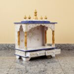 Furnshine - Wooden Temple for Home | MDF Pooja Mandir with Drawers, White, Blue & Gold Traditional Design