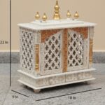 Furnshine - Wooden Temple for Home – Compact White & Gold Wooden Pooja Mandir with Doors & 2 Drawers for Pooja Essentials - Image 3