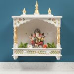 Furnshine - Natural Wooden Temple for Home Pooja Mandir with Hand‑Painted Floral Design, Open Mandap, Compact Pooja Ghar Decor