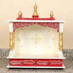 Furnshine - Wooden Temple Mandir for Home | Handcrafted White, Red & Gold Pooja Mandap with Drawers