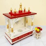 Furnshine - Wooden Temple Mandir for Home | Handcrafted White, Red & Gold Pooja Mandap with Drawers