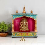 Furnshine - Handcrafted Wooden Temple for Home | 18x9x22 Inch Rajasthani Hand-Painted Pooja Mandir with Drawers | Multicolor Finish