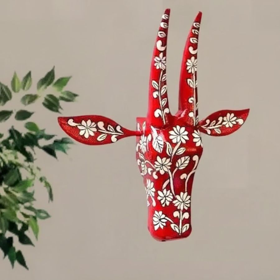 1 Furnshine - Vibrant Handcrafted Red Wooden Bull Face Wall Hanging for Ethnic Home Décor - Image 1