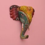 Furnshine - Handcrafted Wooden Painted Elephant Face Wall Hanging | Traditional Folk Art Home Décor