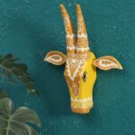 Furnshine - Handcrafted Wooden Painted Cow Face Wall Décor | Yellow Folk Art Wall Hanging for Home & Pooja Room