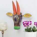 Furnshine - Handcrafted Wooden Painted Bull Face Wall Décor | Traditional Indian Folk Art Home Decoration