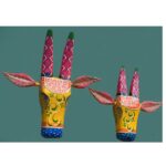 Furnshine - Handcrafted Wooden Painted Cow Face Wall Décor | Colorful Traditional Indian Folk Art Home Decoration