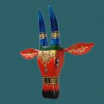 Furnshine - Hand-Painted Rajasthani Wooden Cow Face Wall Hanging | 14x3.5x14 Inch Red Blue Gold Tribal Art Home Decor