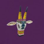 Furnshine - Hand-Painted Wooden Cow Face Wall Hanging | 10x2x10 Inch White Yellow Tribal Art Home Decor Piece  ​