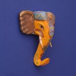 Furnshine - Handcrafted Wooden Painted Elephant Face Wall Hanging - Rajasthani Art 12x12 Inch Religious Home Decor