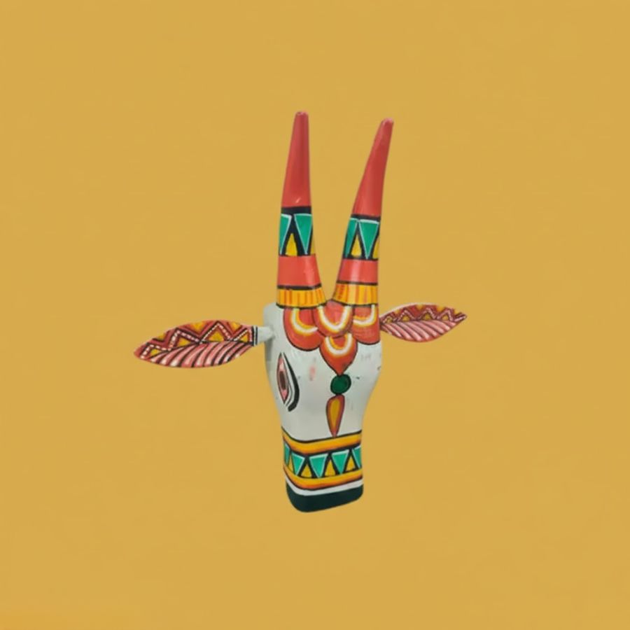 1 Furnshine - Handcrafted Multicolor Wooden Cow Face Wall Hanging 10" - Rajasthani Tribal Art Decor - Image 1