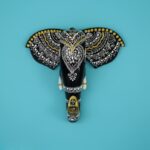 Furnshine - Hand Painted Black Wooden Elephant Face Wall Hanging | 10x10 Inch Rajasthani Tribal Art Decor for Pooja Room, Living Wall, Diwali Gifts