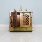 Furnshine - Solid Wood Wall Mounted Mandir for Home Pooja & Aarti – Handcrafted Temple with Drawers, Jaali Doors & Brass Accents for Living Room, Entrance or Pooja Room Décor