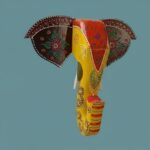 Furnshine - Hand Painted Yellow Wooden Elephant Face Wall Hanging | 10x10 Inch Rajasthani Art Decor for Pooja Room, Living Wall, Diwali Gifts