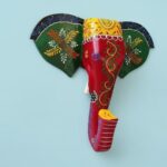 Furnshine - Handcrafted Wooden Painted Elephant Face Wall Hanging - Rajasthani Art of Jodhpur 10 Inch Hook Decor
