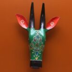 Furnshine - Hand-Painted Green Wooden Cow Face Wall Hanging | 5-Inch Ethnic Folk Art Decor from Rajasthan