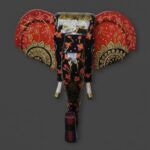 Furnshine - Handcrafted Red Mandala Wooden Elephant Face Wall Hanging - Rajasthani Vastu Decor