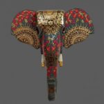 Furnshine - Handcrafted Grey Mandala Wooden Elephant Face Wall Hanging - Rajasthani Gold Floral Decor