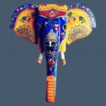 Furnshine - Handcrafted Blue Ganesha Wooden Elephant Face Wall Hanging - Rajasthani Floral Vastu Decor