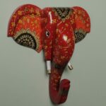 Furnshine - Handcrafted Red Gold Mandala Wooden Elephant Face Wall Hanging - Rajasthani Vastu Decor