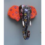 Furnshine - Handcrafted Black Orange Floral Wooden Elephant Face Wall Hanging - Rajasthani Vastu Decor - Image 2