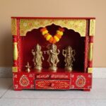 Furnshine - Handcrafted Rajasthani Wooden Pooja Mandir for Home – Red & Yellow Temple with Drawer Storage - Image 2