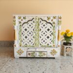 Furnshine - Handcrafted White-Green Rajasthani Wooden Pooja Mandir - Home Temple with Jaali Doors & Drawer - Image 2